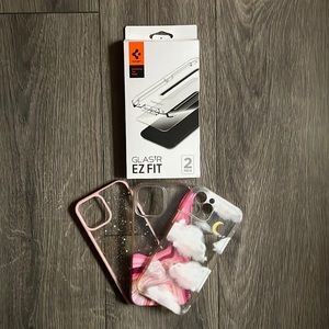 iPhone 12 Max Pro Accessories bundle// pink iPhone case, glass screen protector